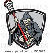 Vector Clip Art of Retro Grim Reaper Holding a Lacrosse Stick and Emerging from a Shield by Patrimonio