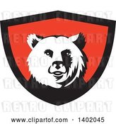 Vector Clip Art of Retro Grizzly Bear Head in a Black and Red Shield by Patrimonio