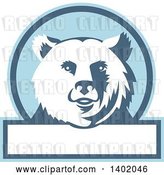 Vector Clip Art of Retro Grizzly Bear Head in a Blue and White Circle with Text Space by Patrimonio