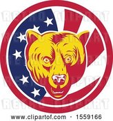 Vector Clip Art of Retro Grizzly Bear Head in an American Flag Circle by Patrimonio