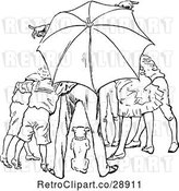 Vector Clip Art of Retro Group and Dog Under an Umbrella by Prawny Vintage