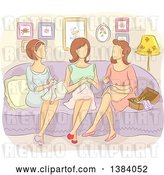 Vector Clip Art of Retro Group of Faceless White Lady Sewing Together by BNP Design Studio