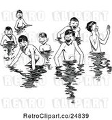 Vector Clip Art of Retro Group of Happy Boys Swimming by Prawny Vintage