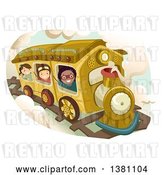 Vector Clip Art of Retro Group of Happy Children Riding a Steampunk Train by BNP Design Studio