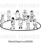 Vector Clip Art of Retro Group of KChildren Playing a Game by Prawny Vintage