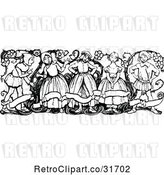 Vector Clip Art of Retro Group of KChildren with a Banner and Vine by Prawny Vintage