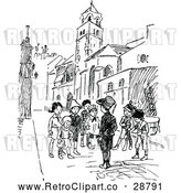Vector Clip Art of Retro Group of Kids in a Street by Prawny Vintage
