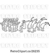 Vector Clip Art of Retro Group of Men and Followers Bowing by Prawny Vintage