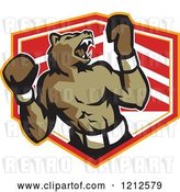 Vector Clip Art of Retro Growling Boxer Bear over a Shield by Patrimonio