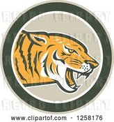 Vector Clip Art of Retro Growling Tiger Head in a Green Circle by Patrimonio