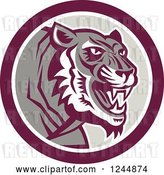 Vector Clip Art of Retro Growling Tiger in a Circle by Patrimonio