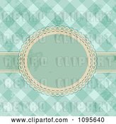 Vector Clip Art of Retro Grungy Green or Blue Gingham Background with a Ribbon and Frame by Elaineitalia