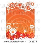 Vector Clip Art of Retro Grungy Orange Floral Background with White Daisies and Circles by Vector Tradition SM