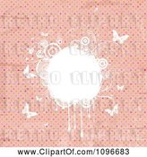 Vector Clip Art of Retro Grungy Pink Polka Dot Background with White Floral Grunge and Butterflies by KJ Pargeter