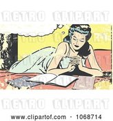 Vector Clip Art of Retro Grungy Pop Art Lady Reading on a Bed by Brushingup