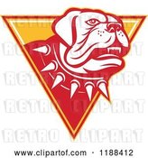 Vector Clip Art of Retro Guard Mastiff Dog with a Spiked Collar over a Triangle by Patrimonio