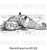 Vector Clip Art of Retro Guy and a Giant Fish by Prawny Vintage
