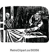 Vector Clip Art of Retro Guy and Skeleton at the Door by Prawny Vintage