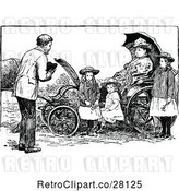 Vector Clip Art of Retro Guy Approaching a Lady and Children in a Carriage by Prawny Vintage