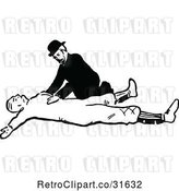 Vector Clip Art of Retro Guy Assisting an Injured Person by Prawny Vintage