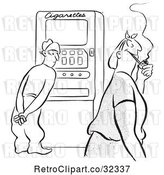 Vector Clip Art of Retro Guy at a Cigarette Machine Watching a Lady with a Pipe by Picsburg