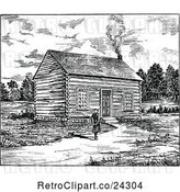 Vector Clip Art of Retro Guy at a Log Cabin by Prawny Vintage