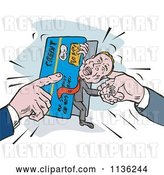 Vector Clip Art of Retro Guy Being Squeezed in a Credit Card Crunch by Patrimonio