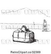 Vector Clip Art of Retro Guy by a Trunk and Hat in by Picsburg