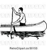 Vector Clip Art of Retro Guy Canoeing 3 by Prawny Vintage