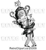 Vector Clip Art of Retro Guy Carrying a Giant Trophy by Prawny Vintage