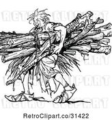 Vector Clip Art of Retro Guy Carrying Logs by Prawny Vintage