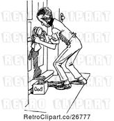 Vector Clip Art of Retro Guy Cleaning a Door by Prawny Vintage