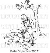 Vector Clip Art of Retro Guy Digging a Grave for His Dead Dog by Prawny Vintage