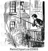 Vector Clip Art of Retro Guy Fishing from a Balcony by Prawny Vintage
