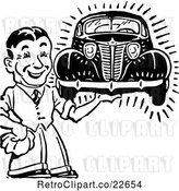 Vector Clip Art of Retro Guy Holding a Car by BestVector