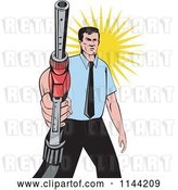 Vector Clip Art of Retro Guy Holding a Gas Station Pump Nozzle by Patrimonio