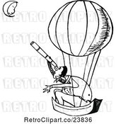 Vector Clip Art of Retro Guy in a Hot Air Balloon, Looking at the Guy on the Moon with a Telescope by Prawny Vintage