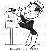 Vector Clip Art of Retro Guy Inserting a Letter in a Mail Box by BestVector