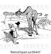 Vector Clip Art of Retro Guy Introducing Himself to a Giraffe by Prawny Vintage
