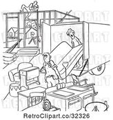 Vector Clip Art of Retro Guy Moving into an Incomplete House by Picsburg