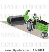 Vector Clip Art of Retro Guy Operating a Green Tractor by Patrimonio
