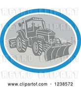 Vector Clip Art of Retro Guy Operating a Snow Plow in an Oval by Patrimonio