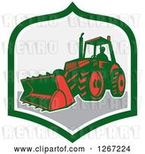 Vector Clip Art of Retro Guy Operating an Excavator Machine in a Green White and Gray Shield by Patrimonio