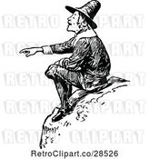 Vector Clip Art of Retro Guy Pointing and Sitting by Prawny Vintage