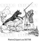 Vector Clip Art of Retro Guy Protecting a Lady from Wild Dogs by Prawny Vintage