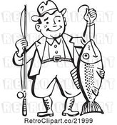 Vector Clip Art of Retro Guy Proudly Holding His Catch by BestVector