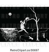 Vector Clip Art of Retro Guy Reaching for a Cat in a Tree by Prawny Vintage