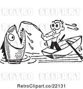 Vector Clip Art of Retro Guy Reeling in a Giant Fish by BestVector