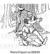 Vector Clip Art of Retro Guy Repairing an Arrow in the Forest by Prawny Vintage