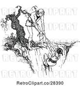 Vector Clip Art of Retro Guy Rescuing a Girl from a Cliff by Prawny Vintage